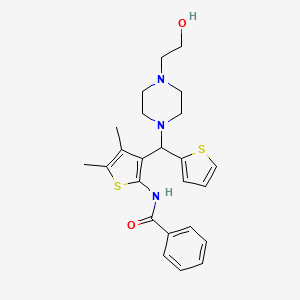 molecular formula C24H29N3O2S2 B2861358 N-(3-{[4-(2-hydroxyethyl)piperazin-1-yl](thiophen-2-yl)methyl}-4,5-dimethylthiophen-2-yl)benzamide CAS No. 631860-91-8