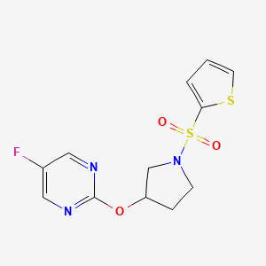 molecular formula C12H12FN3O3S2 B2861363 5-Fluoro-2-((1-(thiophen-2-ylsulfonyl)pyrrolidin-3-yl)oxy)pyrimidine CAS No. 2034390-05-9