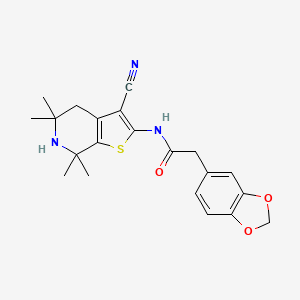 2-(benzo[d][1,3]dioxol-5-yl)-N-(3-cyano-5,5,7,7-tetramethyl-4,5,6,7-tetrahydrothieno[2,3-c]pyridin-2-yl)acetamide