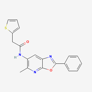 molecular formula C19H15N3O2S B2861378 N-(5-methyl-2-phenyloxazolo[5,4-b]pyridin-6-yl)-2-(thiophen-2-yl)acetamide CAS No. 2034376-04-8