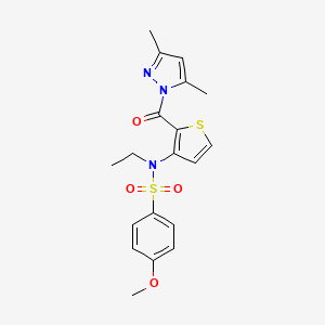 molecular formula C19H21N3O4S2 B2861413 N-{2-[(3,5-dimethyl-1H-pyrazol-1-yl)carbonyl]-3-thienyl}-N-ethyl-4-methoxybenzenesulfonamide CAS No. 1707586-32-0