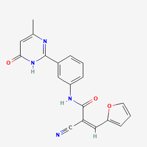 molecular formula C19H14N4O3 B2861414 2-cyano-3-(furan-2-yl)-N-[3-(4-methyl-6-oxo-1,6-dihydropyrimidin-2-yl)phenyl]prop-2-enamide CAS No. 1798282-02-6