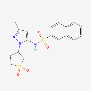 molecular formula C18H19N3O4S2 B2861420 N-(1-(1,1-dioxidotetrahydrothiophen-3-yl)-3-methyl-1H-pyrazol-5-yl)naphthalene-2-sulfonamide CAS No. 1172487-30-7