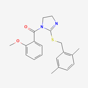 molecular formula C20H22N2O2S B2861421 (2-((2,5-dimethylbenzyl)thio)-4,5-dihydro-1H-imidazol-1-yl)(2-methoxyphenyl)methanone CAS No. 851804-32-5