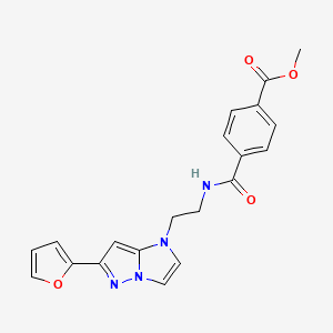 molecular formula C20H18N4O4 B2861423 methyl 4-((2-(6-(furan-2-yl)-1H-imidazo[1,2-b]pyrazol-1-yl)ethyl)carbamoyl)benzoate CAS No. 1795298-26-8