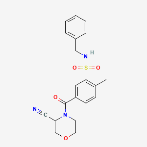 molecular formula C20H21N3O4S B2861424 N-benzyl-5-(3-cyanomorpholine-4-carbonyl)-2-methylbenzene-1-sulfonamide CAS No. 1384675-89-1