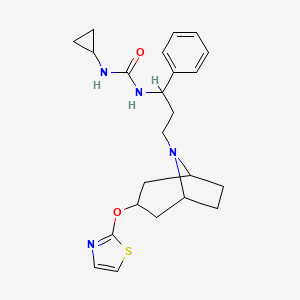 molecular formula C23H30N4O2S B2861428 1-cyclopropyl-3-(1-phenyl-3-((1R,5S)-3-(thiazol-2-yloxy)-8-azabicyclo[3.2.1]octan-8-yl)propyl)urea CAS No. 2108381-13-9