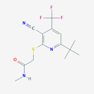 molecular formula C14H16F3N3OS B2861437 2-((6-(tert-butyl)-3-cyano-4-(trifluoromethyl)pyridin-2-yl)thio)-N-methylacetamide CAS No. 905786-77-8