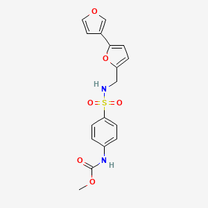 molecular formula C17H16N2O6S B2861439 methyl (4-(N-([2,3'-bifuran]-5-ylmethyl)sulfamoyl)phenyl)carbamate CAS No. 2034342-55-5