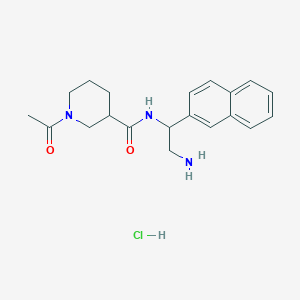 molecular formula C20H26ClN3O2 B2861442 1-乙酰基-N-(2-氨基-1-萘基乙基)哌啶-3-甲酰胺;盐酸盐 CAS No. 1837488-11-5