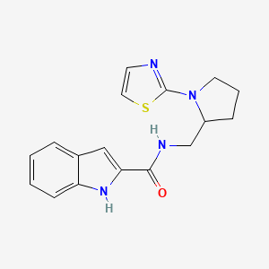 molecular formula C17H18N4OS B2861454 N-((1-(thiazol-2-yl)pyrrolidin-2-yl)methyl)-1H-indole-2-carboxamide CAS No. 1705928-63-7