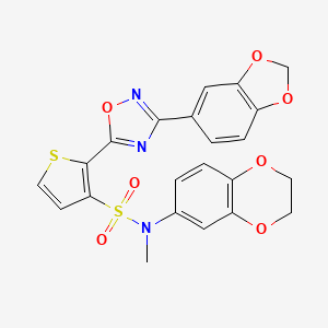 molecular formula C22H17N3O7S2 B2861485 2-[3-(1,3-benzodioxol-5-yl)-1,2,4-oxadiazol-5-yl]-N-(2,3-dihydro-1,4-benzodioxin-6-yl)-N-methylthiophene-3-sulfonamide CAS No. 1185042-48-1