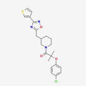 molecular formula C22H24ClN3O3S B2861490 2-(4-Chlorophenoxy)-2-methyl-1-(3-((3-(thiophen-3-yl)-1,2,4-oxadiazol-5-yl)methyl)piperidin-1-yl)propan-1-one CAS No. 1798529-45-9