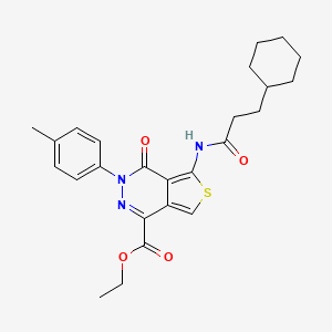 molecular formula C25H29N3O4S B2861491 乙酸乙酯 5-(3-环己基丙酰胺基)-4-氧代-3-(对甲苯基)-3,4-二氢噻吩[3,4-d]吡啶-1-羧酸酯 CAS No. 851947-93-8