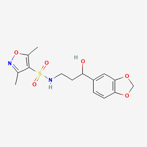 molecular formula C15H18N2O6S B2861496 N-(3-(苯并[d][1,3]二噁嗪-5-基)-3-羟基丙基)-3,5-二甲基异噁唑-4-磺酰胺 CAS No. 1421443-06-2