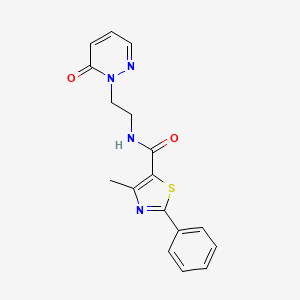 molecular formula C17H16N4O2S B2861503 4-methyl-N-(2-(6-oxopyridazin-1(6H)-yl)ethyl)-2-phenylthiazole-5-carboxamide CAS No. 1021206-13-2