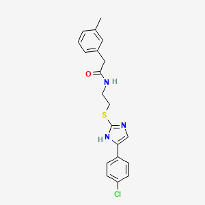 molecular formula C20H20ClN3OS B2861520 N-(2-((5-(4-chlorophenyl)-1H-imidazol-2-yl)thio)ethyl)-2-(m-tolyl)acetamide CAS No. 897457-35-1