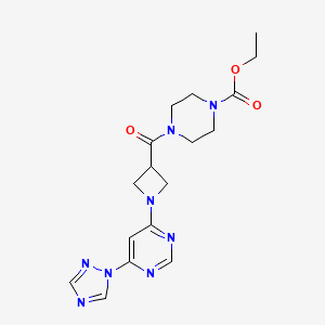 ethyl 4-(1-(6-(1H-1,2,4-triazol-1-yl)pyrimidin-4-yl)azetidine-3-carbonyl)piperazine-1-carboxylate