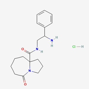 molecular formula C18H26ClN3O2 B2861560 N-(2-Amino-2-phenylethyl)-5-oxo-2,3,6,7,8,9-hexahydro-1H-pyrrolo[1,2-a]azepine-9a-carboxamide;hydrochloride CAS No. 2418715-29-2