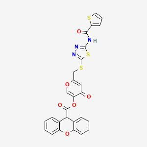 molecular formula C27H17N3O6S3 B2861564 4-氧代-6-(((5-(噻吩-2-甲酰胺)-1,3,4-噻二唑-2-基)硫代)甲基)-4H-吡喃-3-基 9H-氧杂蒽-9-甲酸酯 CAS No. 877643-51-1