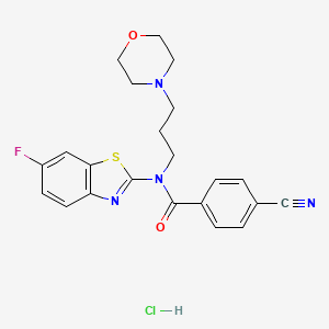 molecular formula C22H22ClFN4O2S B2861568 4-cyano-N-(6-fluorobenzo[d]thiazol-2-yl)-N-(3-morpholinopropyl)benzamide hydrochloride CAS No. 1216993-29-1