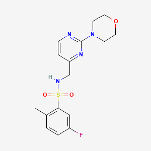 molecular formula C16H19FN4O3S B2861575 5-氟-2-甲基-N-((2-吗啉嘧啶-4-基)甲基)苯磺酰胺 CAS No. 1788543-11-2