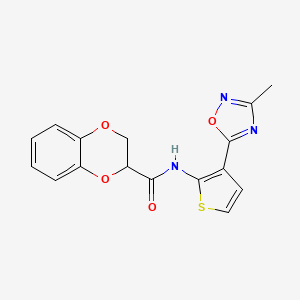 molecular formula C16H13N3O4S B2861614 N-(3-(3-methyl-1,2,4-oxadiazol-5-yl)thiophen-2-yl)-2,3-dihydrobenzo[b][1,4]dioxine-2-carboxamide CAS No. 2034302-75-3