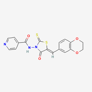 molecular formula C18H13N3O4S2 B2861640 N-[(5Z)-5-(2,3-dihydro-1,4-benzodioxin-6-ylmethylidene)-4-oxo-2-thioxo-1,3-thiazolidin-3-yl]pyridine-4-carboxamide CAS No. 900135-17-3