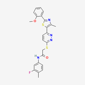 molecular formula C24H21FN4O2S2 B2861708 N-(3-fluoro-4-methylphenyl)-2-({6-[2-(2-methoxyphenyl)-4-methyl-1,3-thiazol-5-yl]pyridazin-3-yl}sulfanyl)acetamide CAS No. 954662-39-6