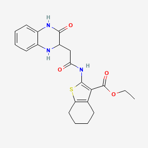 molecular formula C21H23N3O4S B2861709 Ethyl 2-(2-(3-oxo-1,2,3,4-tetrahydroquinoxalin-2-yl)acetamido)-4,5,6,7-tetrahydrobenzo[b]thiophene-3-carboxylate 
