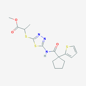 Methyl 2-((5-(1-(thiophen-2-yl)cyclopentanecarboxamido)-1,3,4-thiadiazol-2-yl)thio)propanoate