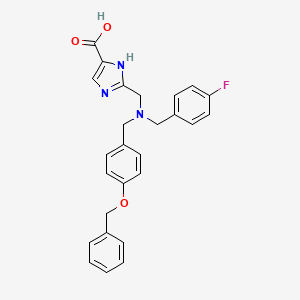molecular formula C26H24FN3O3 B2861740 2-[[(4-Fluorophenyl)methyl-[(4-phenylmethoxyphenyl)methyl]amino]methyl]-1H-imidazole-5-carboxylic acid CAS No. 1382722-47-5