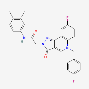 molecular formula C27H22F2N4O2 B2861745 N-(3,4-dimethylphenyl)-2-{8-fluoro-5-[(4-fluorophenyl)methyl]-3-oxo-2H,3H,5H-pyrazolo[4,3-c]quinolin-2-yl}acetamide CAS No. 950318-11-3