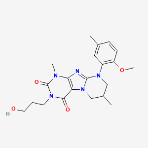 molecular formula C21H27N5O4 B2861746 3-(3-hydroxypropyl)-9-(2-methoxy-5-methylphenyl)-1,7-dimethyl-7,8-dihydro-6H-purino[7,8-a]pyrimidine-2,4-dione CAS No. 887696-20-0
