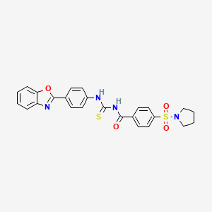 molecular formula C25H22N4O4S2 B2861749 N-((4-(苯并[d]恶唑-2-基)苯基)氨基羰硫代)-4-(吡咯烷-1-基磺酰基)苯甲酰胺 CAS No. 477486-01-4