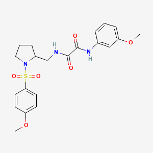 molecular formula C21H25N3O6S B2861756 N-{[1-(4-methoxybenzenesulfonyl)pyrrolidin-2-yl]methyl}-N'-(3-methoxyphenyl)ethanediamide CAS No. 896290-34-9