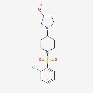 molecular formula C15H21ClN2O3S B2861774 1-(1-((2-Chlorophenyl)sulfonyl)piperidin-4-yl)pyrrolidin-3-ol CAS No. 1448121-97-8