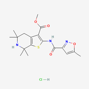 molecular formula C18H24ClN3O4S B2861779 methyl 5,5,7,7-tetramethyl-2-(5-methyl-1,2-oxazole-3-amido)-4H,5H,6H,7H-thieno[2,3-c]pyridine-3-carboxylate hydrochloride CAS No. 1329923-81-0