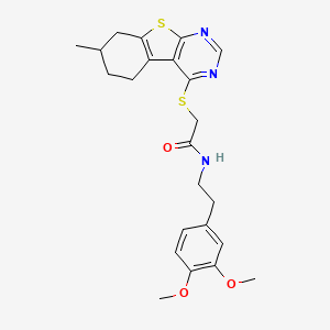 molecular formula C23H27N3O3S2 B2861783 N-[2-(3,4-dimethoxyphenyl)ethyl]-2-[(7-methyl-5,6,7,8-tetrahydro-[1]benzothiolo[2,3-d]pyrimidin-4-yl)sulfanyl]acetamide CAS No. 457640-44-7
