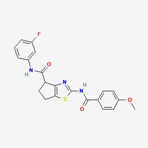 N-(3-fluorophenyl)-2-(4-methoxybenzamido)-5,6-dihydro-4H-cyclopenta[d]thiazole-4-carboxamide