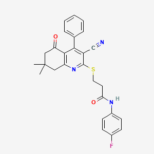 3-[(3-cyano-7,7-dimethyl-5-oxo-4-phenyl-5,6,7,8-tetrahydroquinolin-2-yl)sulfanyl]-N-(4-fluorophenyl)propanamide