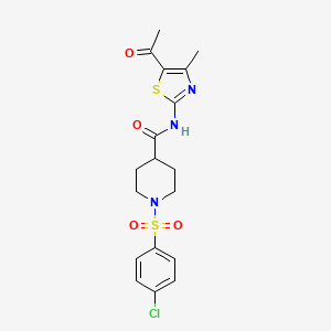 molecular formula C18H20ClN3O4S2 B2861801 N-(5-acetyl-4-methyl-1,3-thiazol-2-yl)-1-(4-chlorobenzenesulfonyl)piperidine-4-carboxamide CAS No. 922481-46-7