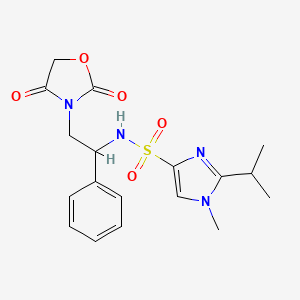 molecular formula C18H22N4O5S B2861811 N-[2-(2,4-dioxo-1,3-oxazolidin-3-yl)-1-phenylethyl]-1-methyl-2-(propan-2-yl)-1H-imidazole-4-sulfonamide CAS No. 1903408-55-8