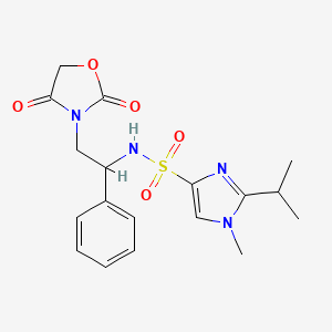 molecular formula C18H22N4O5S B2861811 N-(2-(2,4-dioxooxazolidin-3-yl)-1-phenylethyl)-2-isopropyl-1-methyl-1H-imidazole-4-sulfonamide CAS No. 1903408-55-8