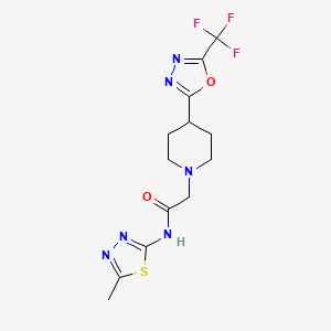 molecular formula C13H15F3N6O2S B2861812 N-(5-methyl-1,3,4-thiadiazol-2-yl)-2-(4-(5-(trifluoromethyl)-1,3,4-oxadiazol-2-yl)piperidin-1-yl)acetamide CAS No. 1396687-42-5