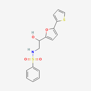 molecular formula C16H15NO4S2 B2861816 N-{2-hydroxy-2-[5-(thiophen-2-yl)furan-2-yl]ethyl}benzenesulfonamide CAS No. 2309749-78-6