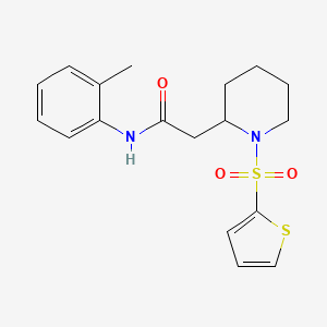 molecular formula C18H22N2O3S2 B2861823 2-(1-(噻吩-2-基磺酰基)哌啶-2-基)-N-(邻甲苯基)乙酰胺 CAS No. 1105236-73-4