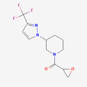 molecular formula C12H14F3N3O2 B2861829 Oxiran-2-yl-[3-[3-(trifluoromethyl)pyrazol-1-yl]piperidin-1-yl]methanone CAS No. 2411289-69-3