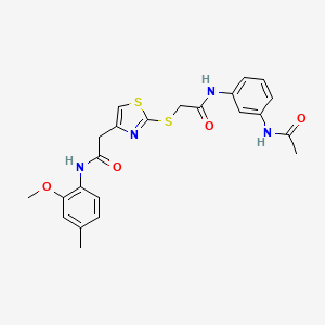 molecular formula C23H24N4O4S2 B2861838 N-(3-acetamidophenyl)-2-((4-(2-((2-methoxy-4-methylphenyl)amino)-2-oxoethyl)thiazol-2-yl)thio)acetamide CAS No. 954040-62-1