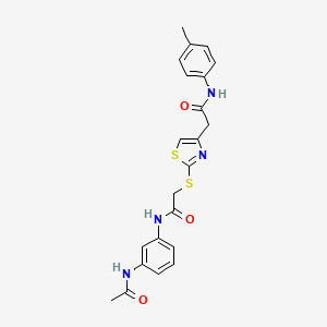 molecular formula C22H22N4O3S2 B2861842 N-(3-acetamidophenyl)-2-((4-(2-oxo-2-(p-tolylamino)ethyl)thiazol-2-yl)thio)acetamide CAS No. 953983-89-6
